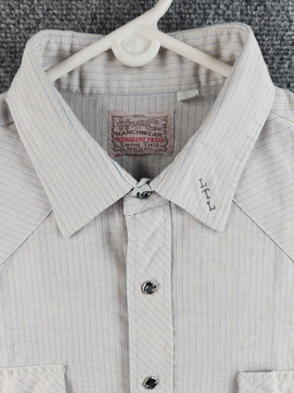 VTG H Bar C Ranchwear Long Tail USA Made Pearl Snap Long Sleeve Striped 17.5 35